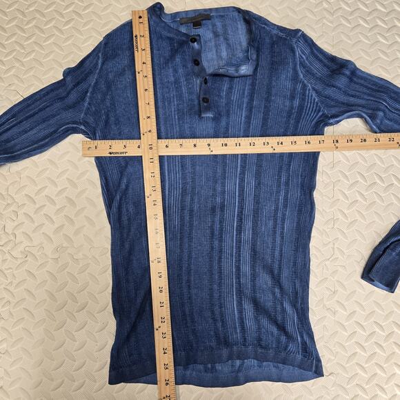 John Varvatos Salete Henley Sweater Blue Ribbed Knit Merino Wool Silk Mens Small - Picture 7 of 9